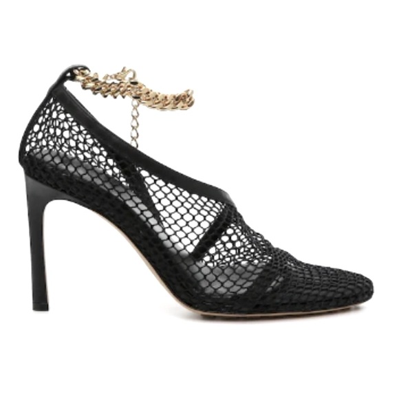 Bottega Veneta Shoes - Bottega Veneta Sand Tex Pumps Mesh Gold-Tone Chain Ankle Strap New